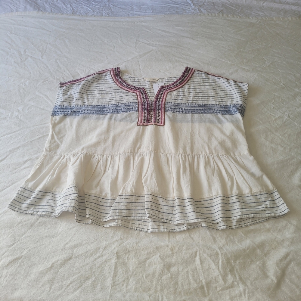 Lucky Brand Womens Top Size XL Embroidered Boho Festival Hippie Nature NWT